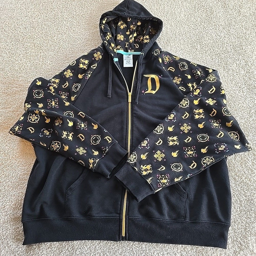 Disney Sleeping Beauty Castle Full-zip Hoodie Black Gold "D" Women's Size XL